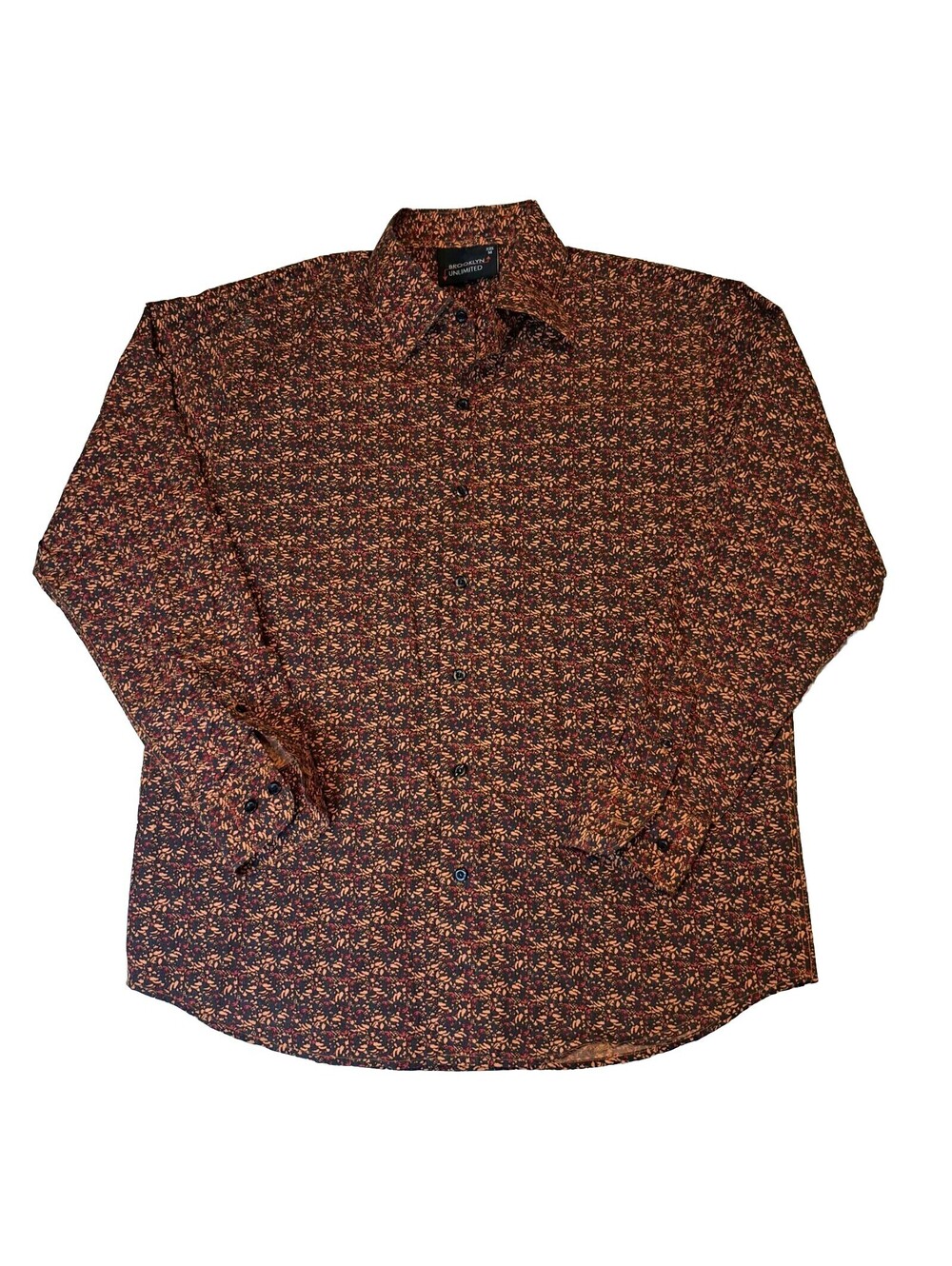 Orange Black Patterned Long Sleeved Button Down Collared Mens Shirt Size M